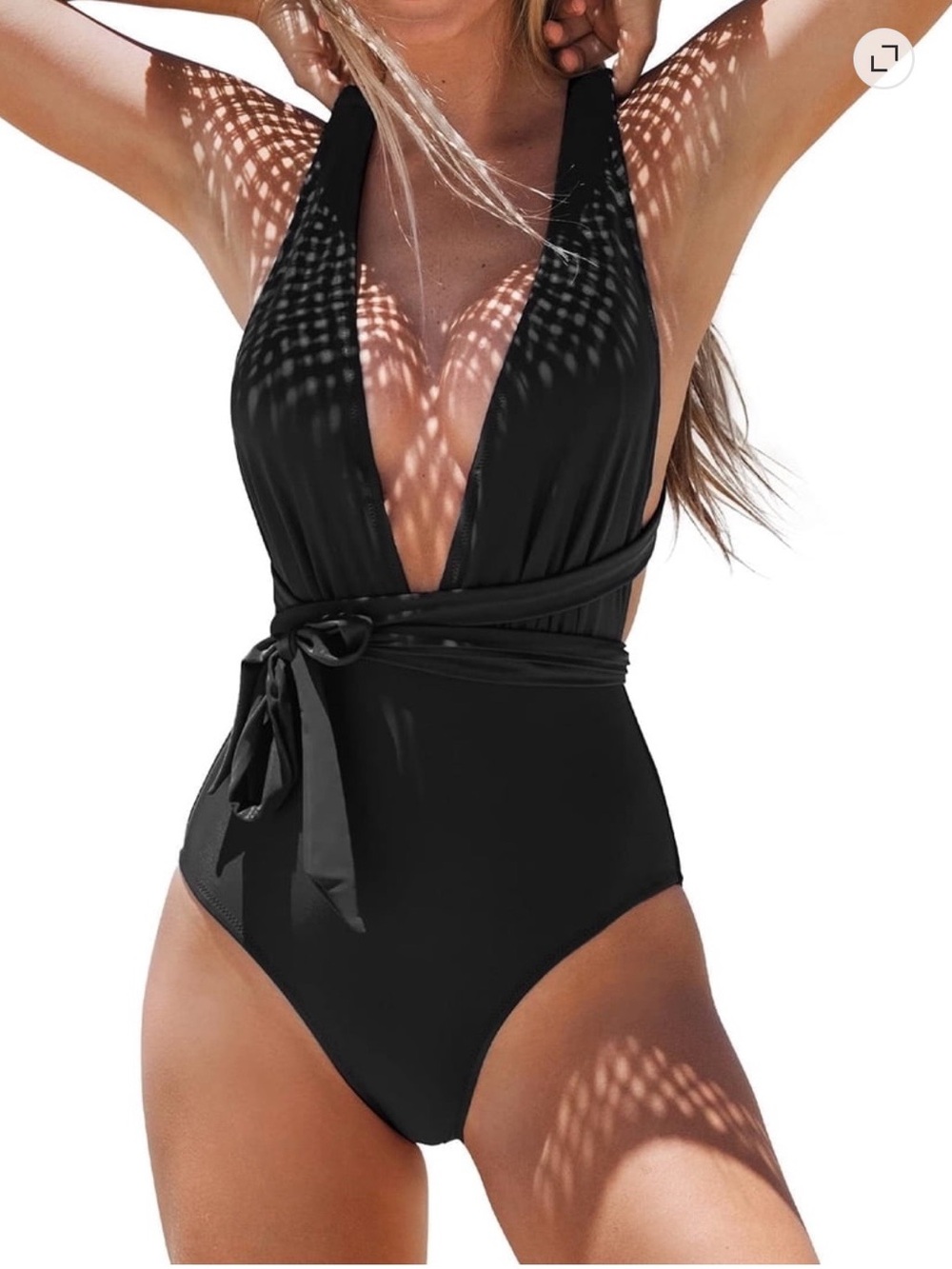 Cupshe Black Deep Plunge One-Piece with Wrap Waist Tie